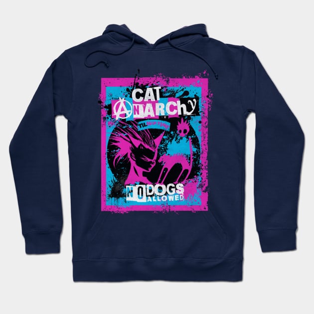 CAT ANARCHY - PINK & ELECTRIC BLUE Hoodie by Off the Page